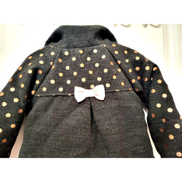 PENELOPE MACK Girls Jacket Size 4T Gray with Gold Polka Dots Pink Bows and Trim - Picture 4 of 7